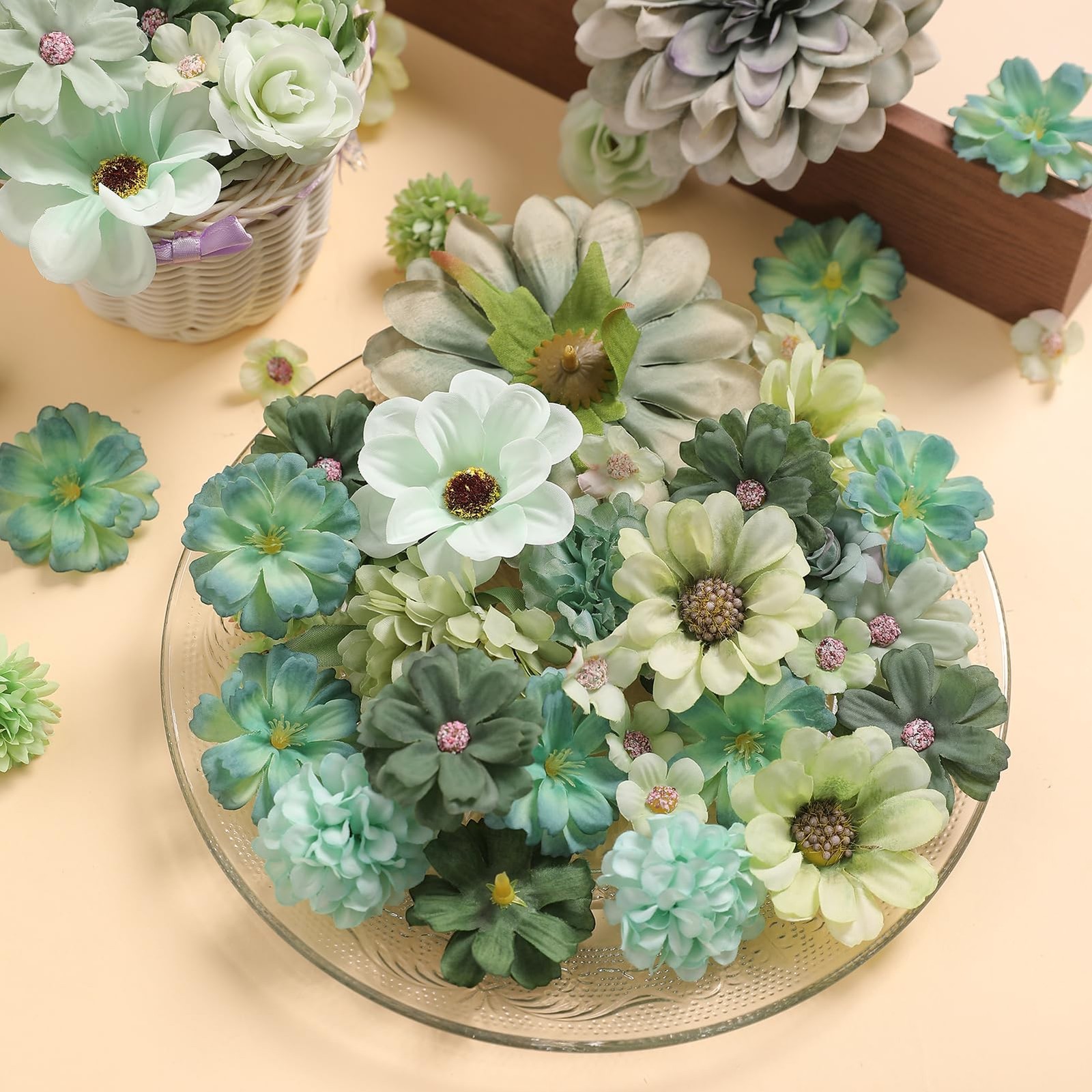 Fake Flower Heads Mini Artificial Flower Forest Green Faux Dahlia Rose Flower…