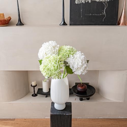 Large Soft Touch Artificial Hydrangea Flowers 2pcs White 2pcs Light Green