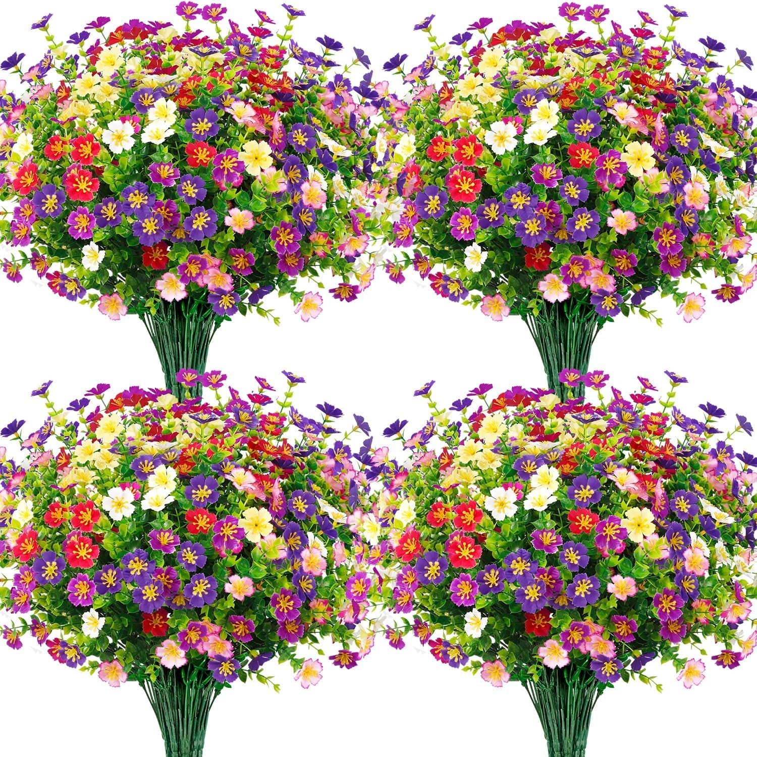24 Bundles Artificial Silk Flowers for Outdoors Fake Plants Faux Greenery for