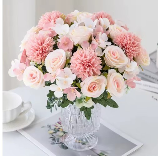 Artificial Rose & Chrysanthemum Silk Bouquet for Wedding Home Table Vase Decor