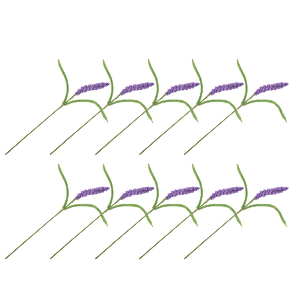 10Pcs Reusable Artificial Lavender Stems Purple Fuzzy Chenille Flowers for Decor