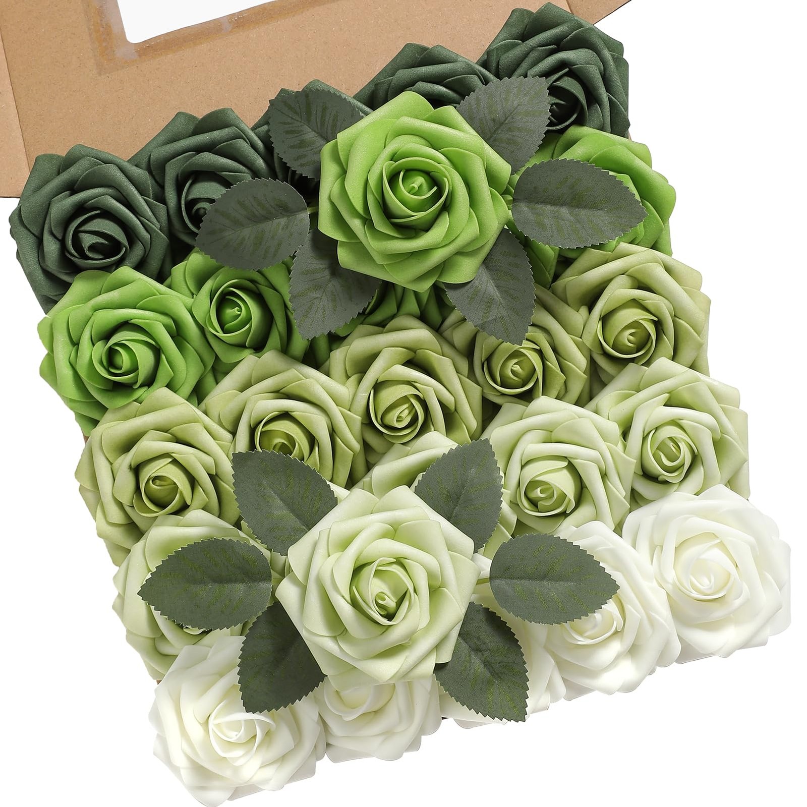 Rose Artificial Flowers Forest Green Ombre Color Foam Fake Roses with Stems 2…