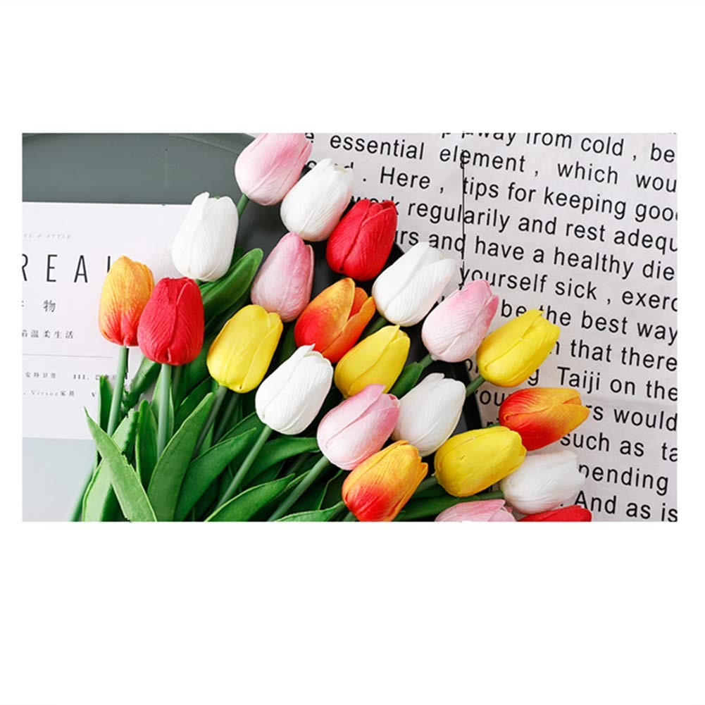 10 PCS White PU Fake Tulips Real Touch Artificial Flowers Bouquet Decor