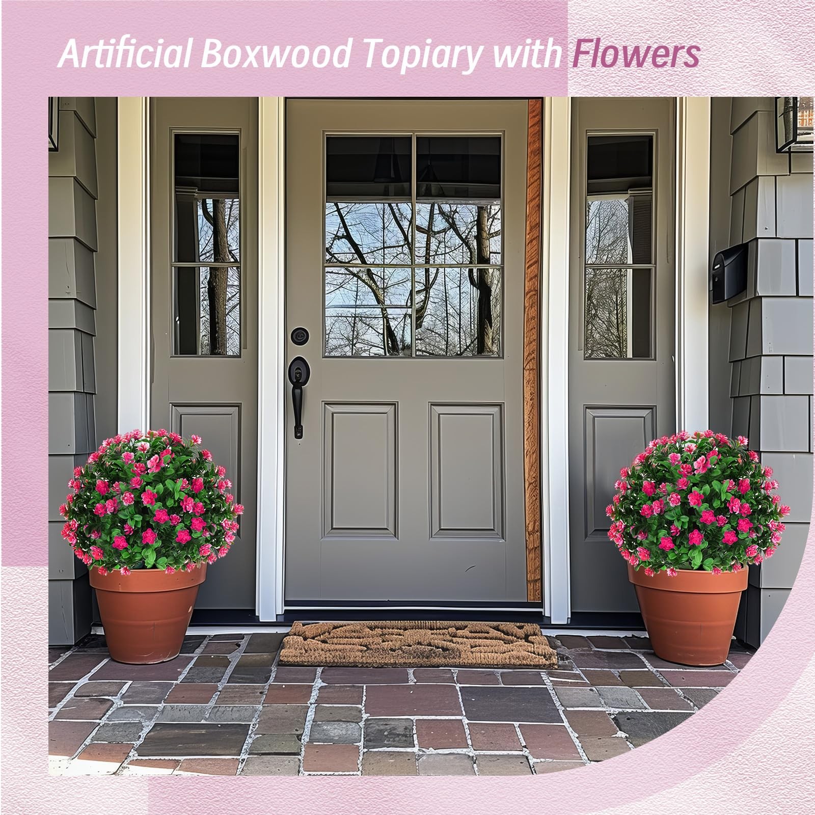 Set of 6 Artificial Boxwood Topiary Tree 16 Inch Outdoor Topiary Tree with Fl…