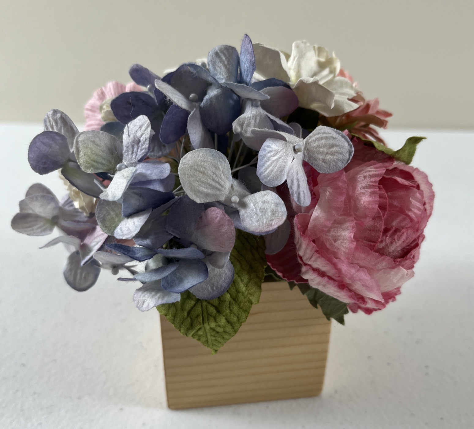 Paper Flower Arrangement In Wooden Box