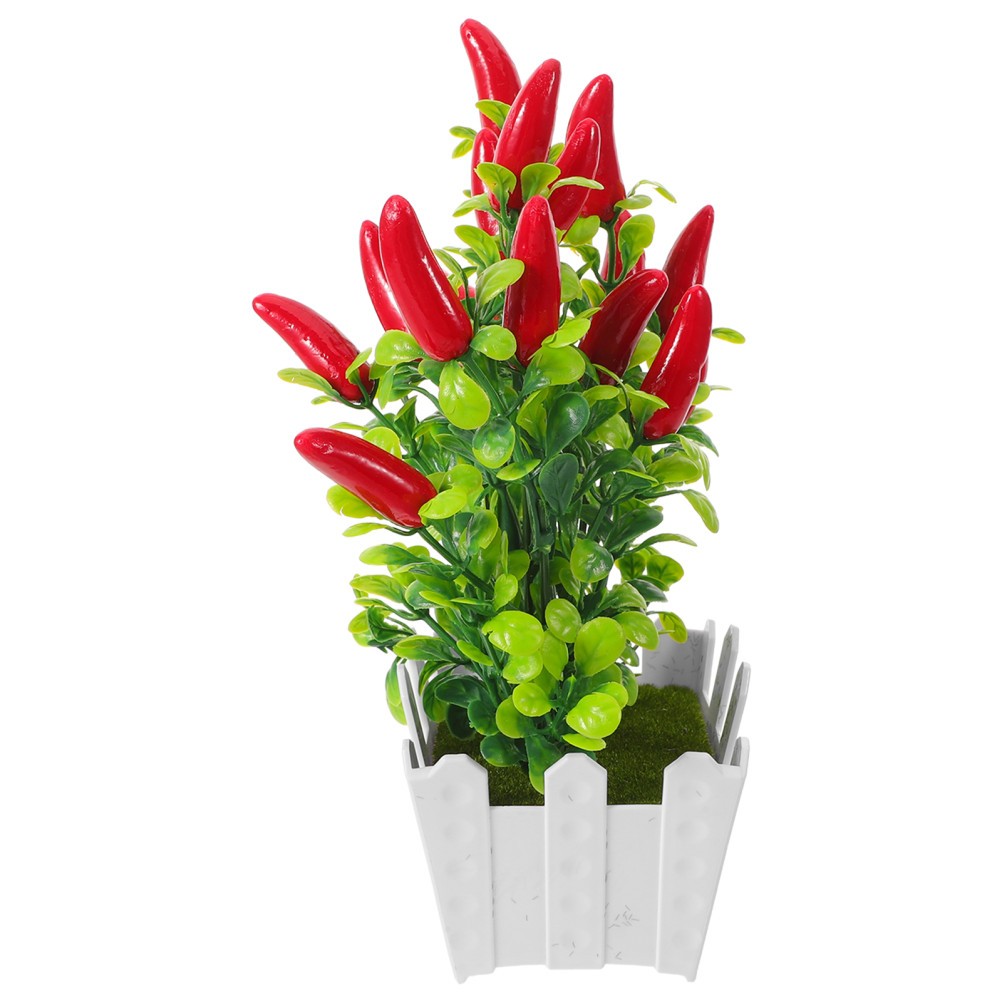 3Pcs Reusable Faux Red Pepper Bonsai Trees Lifelike Plastic Indoor Decoration