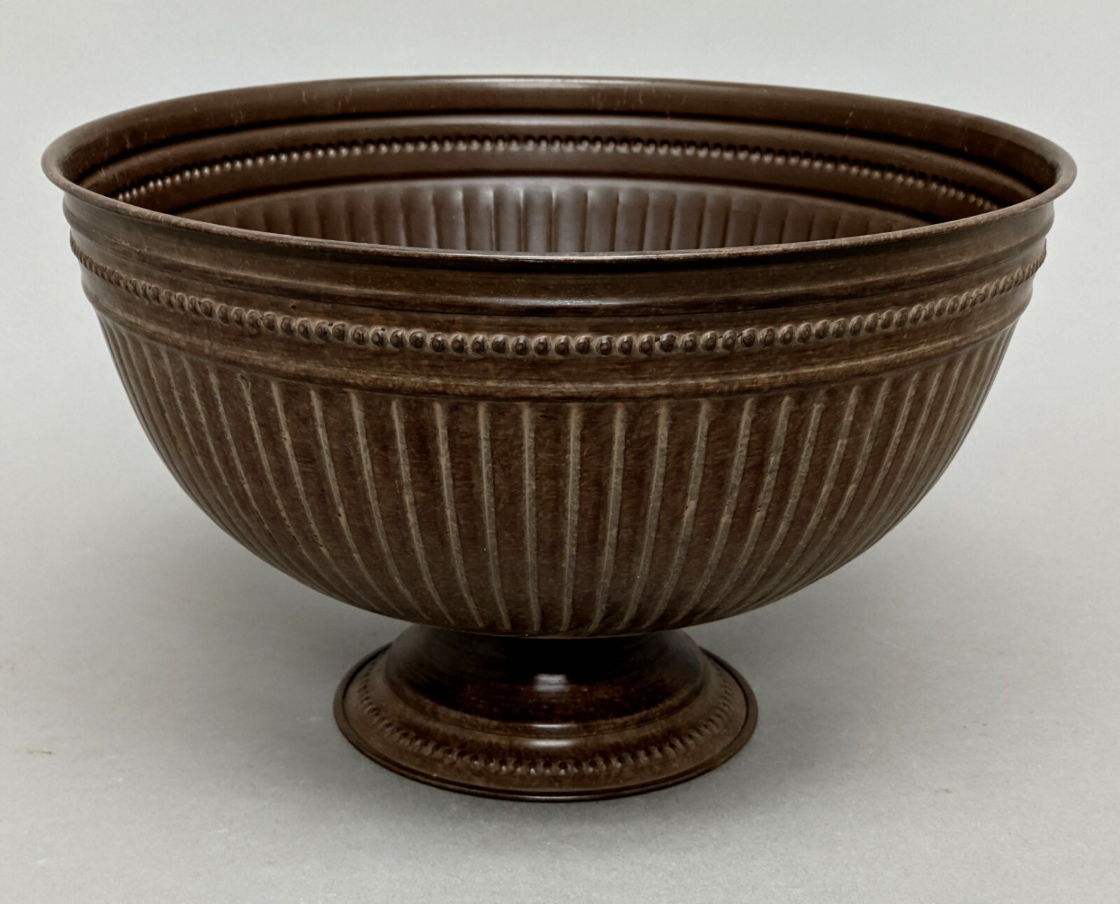 Compote Bowl 12″D 7.5″Hi Set/2 Brown Finish Metal Fluted FREE SHIPPING