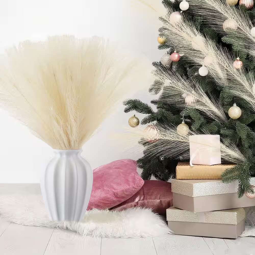 0.98 in Ivory Artificial Plant Pampas Grass 50 Pcs Fluffy Allergy Free Silk for