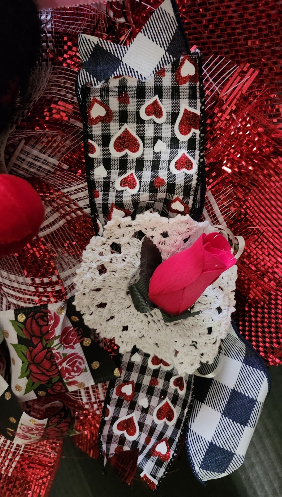 FREE Valentine Day Love Lady Bug Floral Roses Heart Ribbons 20″ Deco Mesh Wreath