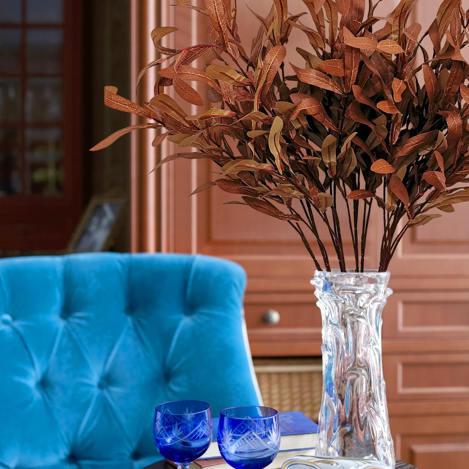 5Pcs Fall Artificial Olive Leaves, 37″ Long Stems Silk Greenery Autumn Eucaly…