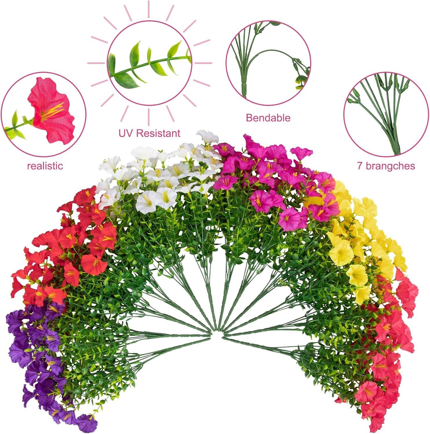 24 Bundles Artificial Morning Glory Flowers for Outdoors, Mixed | Realistic silk