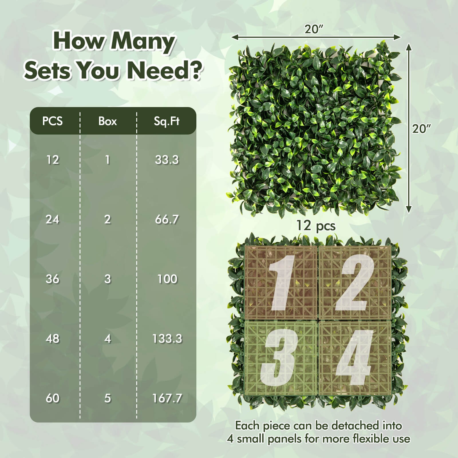 12 Pcs 20″ x 20″ Faux Topiary Gardenia Shrub Grass Panels w/Insertable Branches