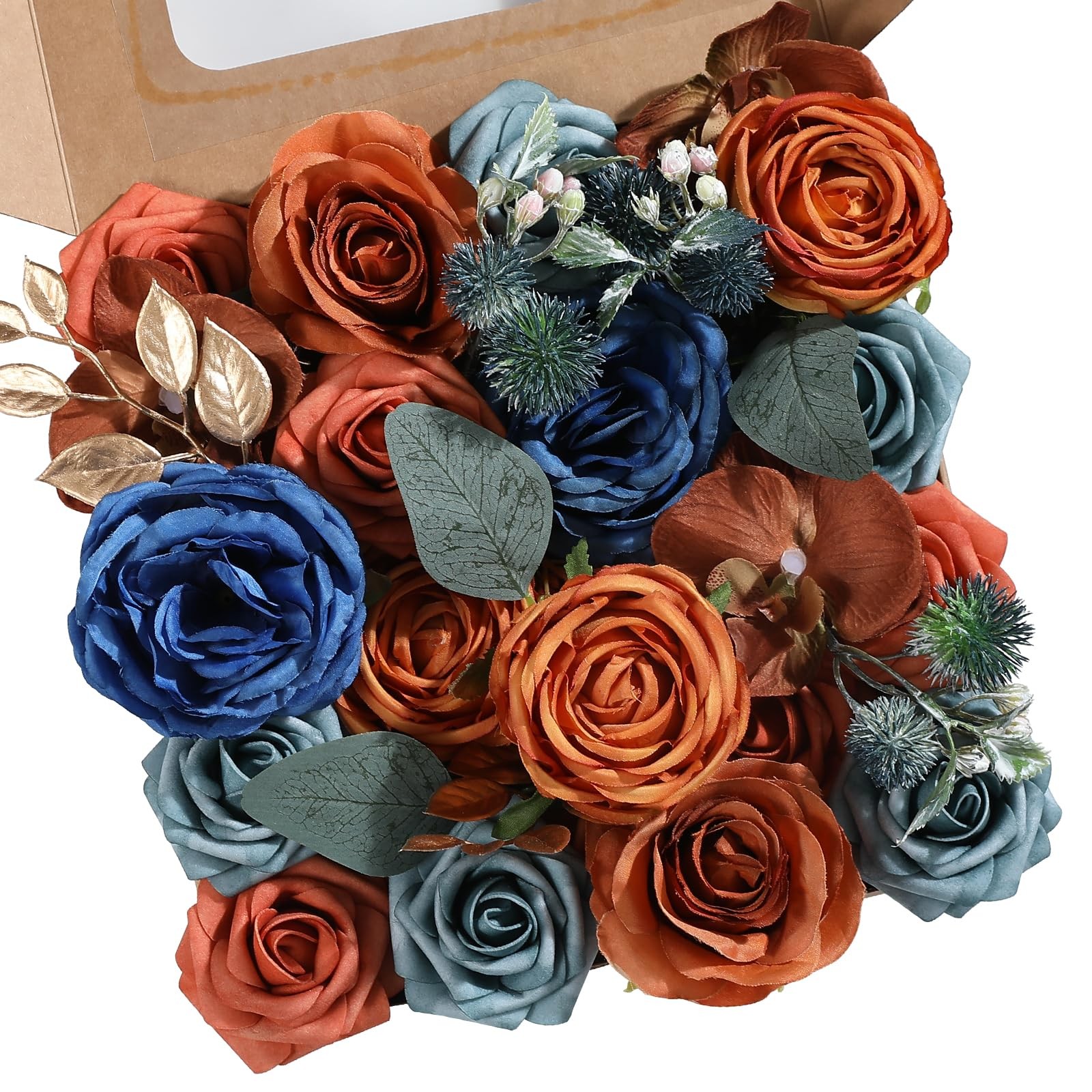 Artificial Flowers Combo DIY Wedding Bouquets Centerpieces Teal Terracotta