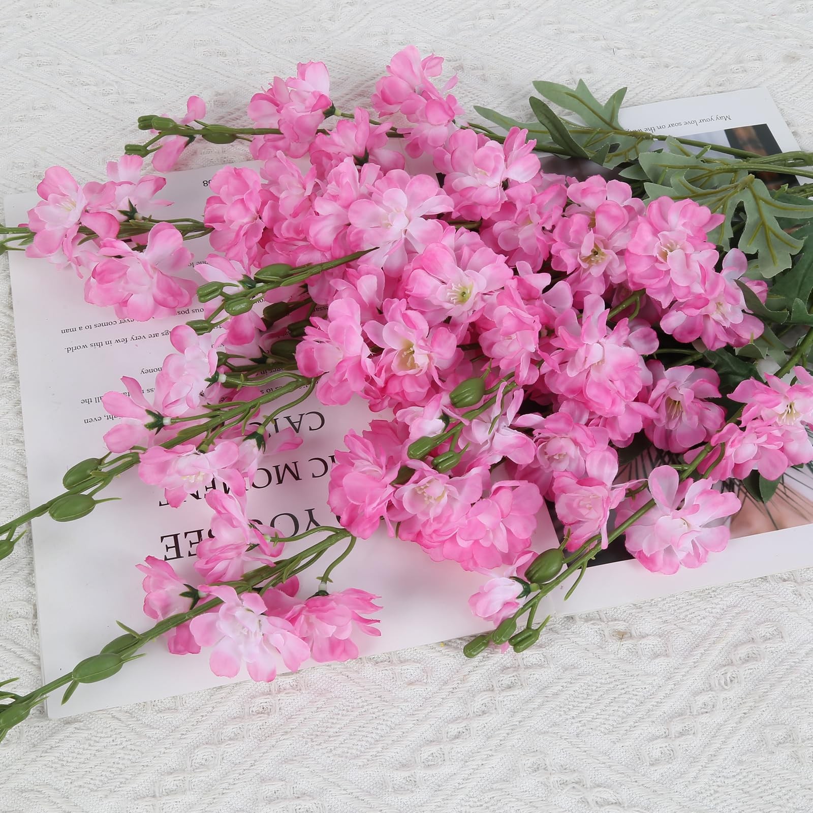 Dark Pink Delphinium Artificial Flowers 5 PCS, 38.5″ Tall Flowers for Floor V…