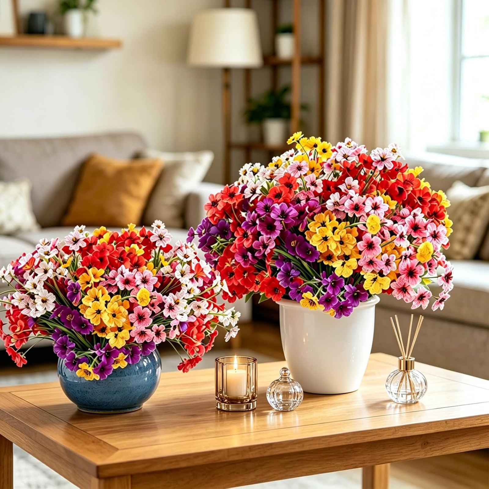 Artificial Flowers Set 24 Bundles UV Resistant for Outdoors 8 Colors Fake Plants