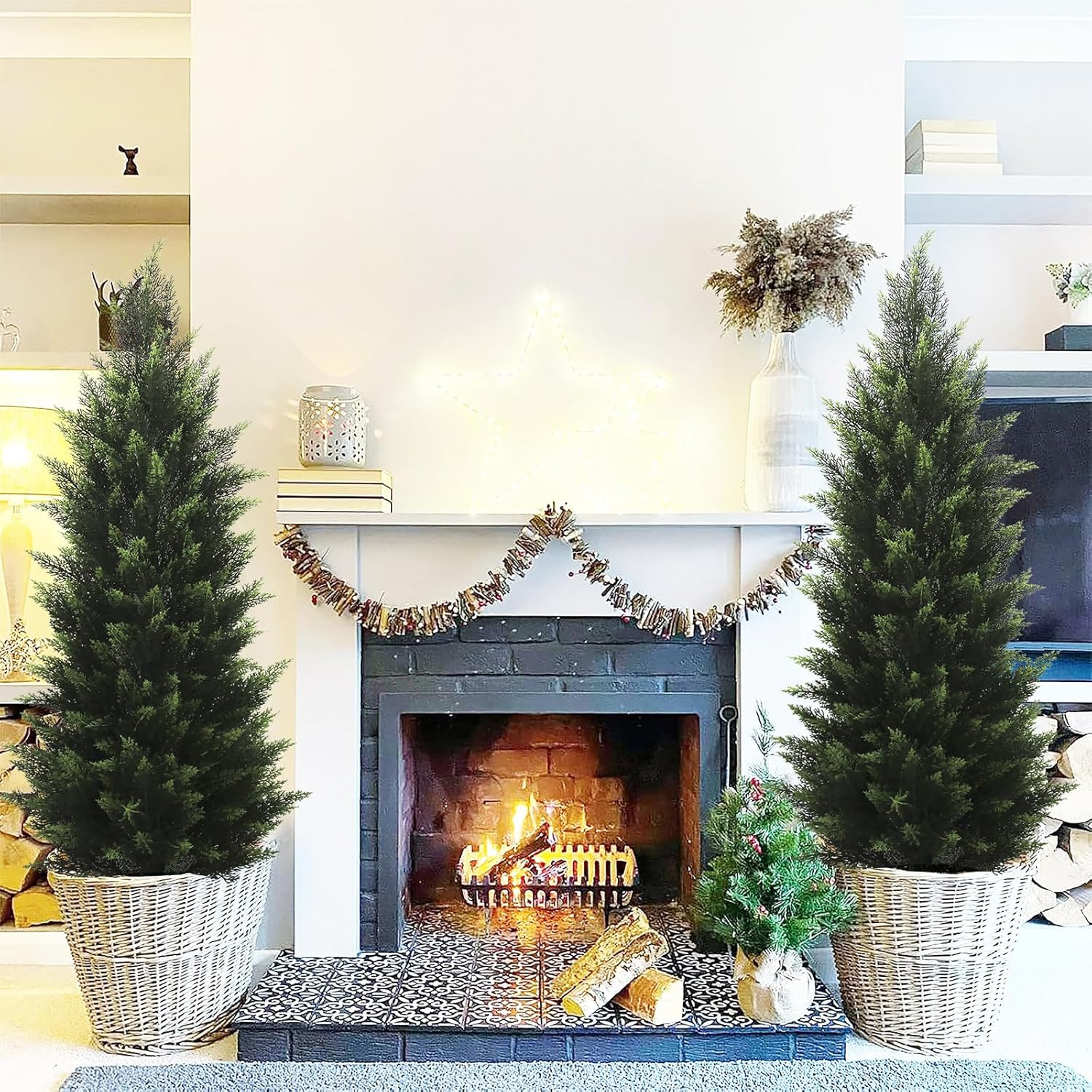 Set of 2 UV Rated 4FT Lifelike Artificial Cedar Topiary Trees for Outdoor Decor