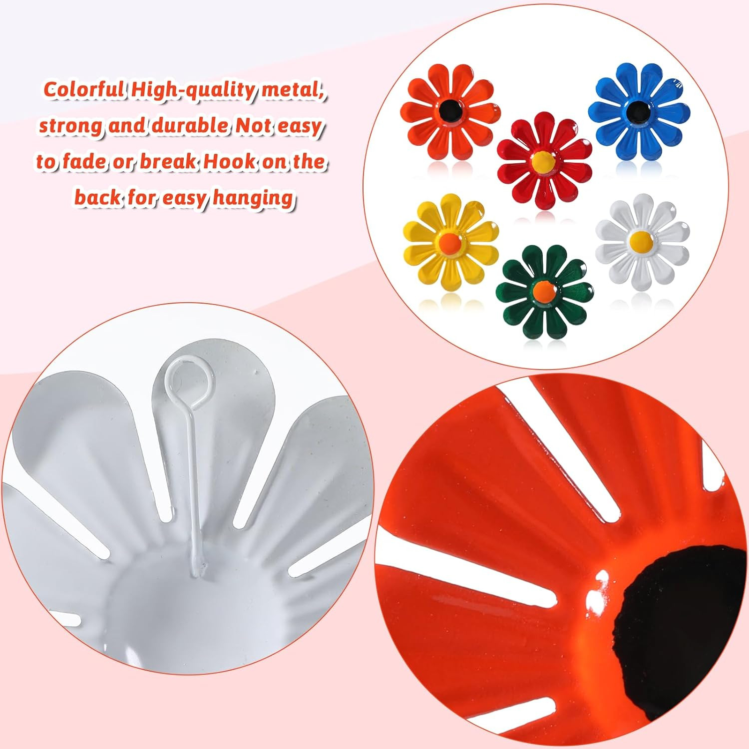 6Pcs Metal Wall Flowers Outdoor 4 X 4 Inches, Red, White, Orange, Blue, Green