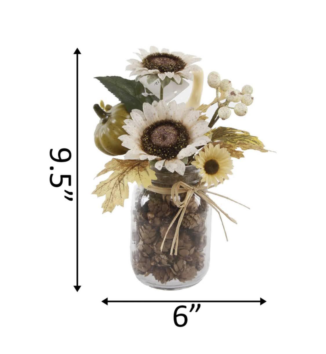 Flora Bunda 9.5″ H Sunflowers Bouquet in Pinecone Jar Arrangement & Centerpiece