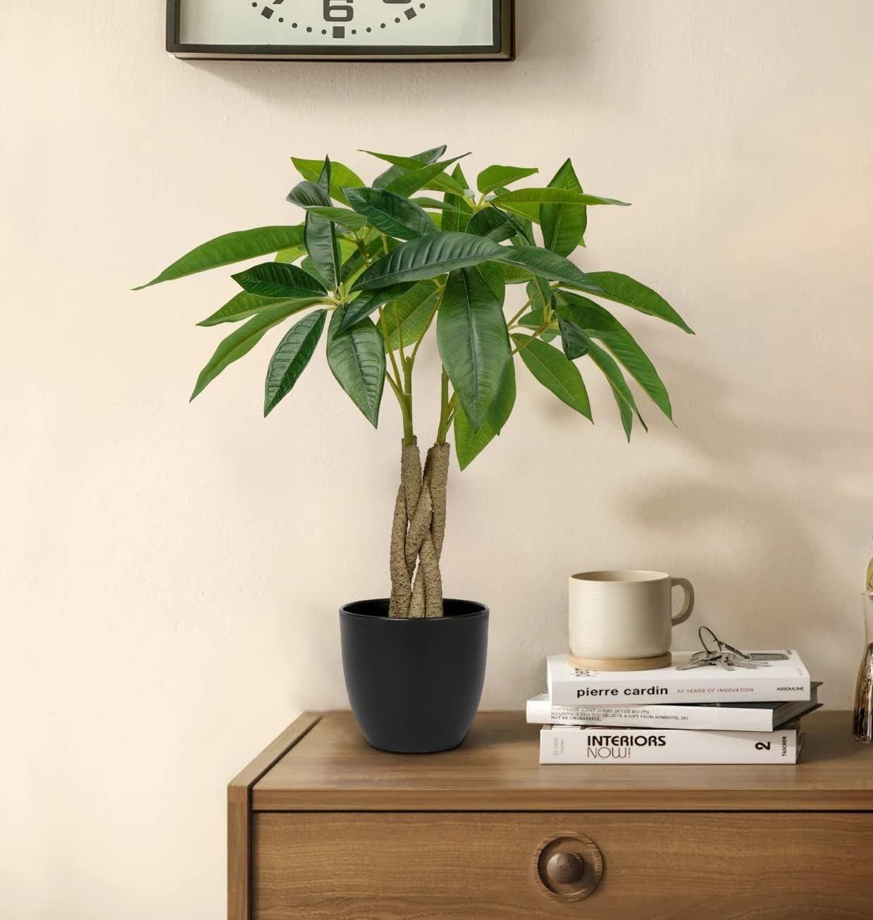 16 Inch Fake Money Tree – Indoor Potted Artificial Pachira Money Tree – Small…