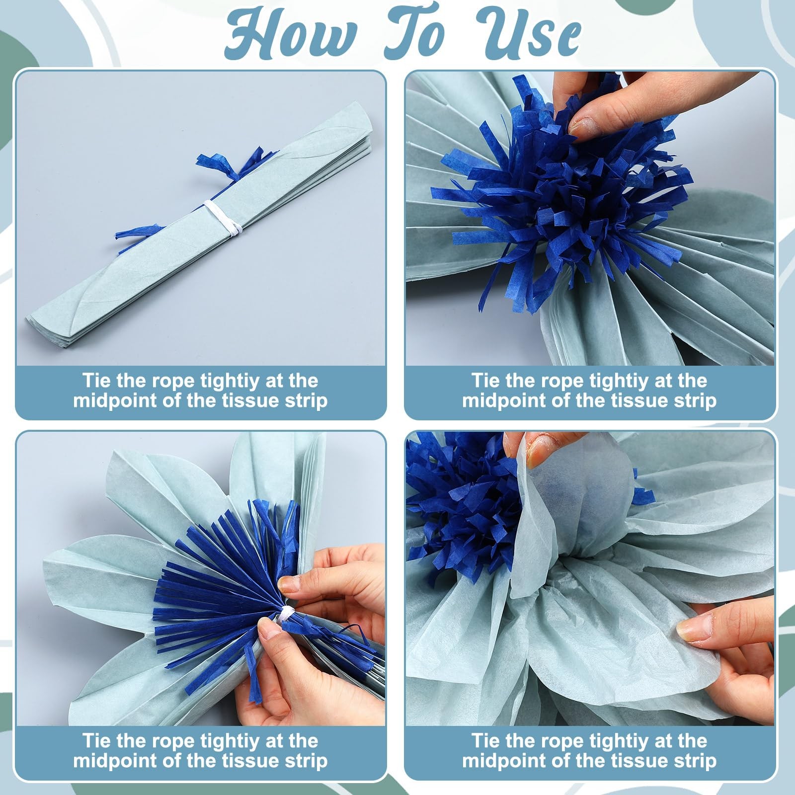 36 PCS Dusty Blue Assorted Size Tissue Paper Flowers Pom Poms Party Backdrop