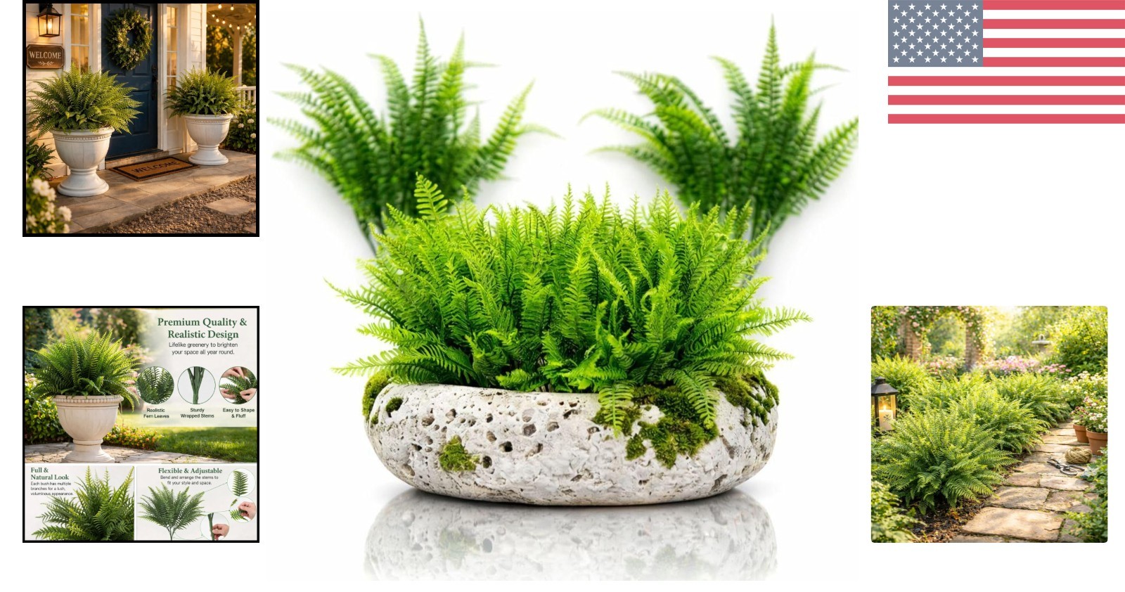 Decor 12 Bundles Artificial Boston Ferns Artificial Plants Outdoor Greenery Stem