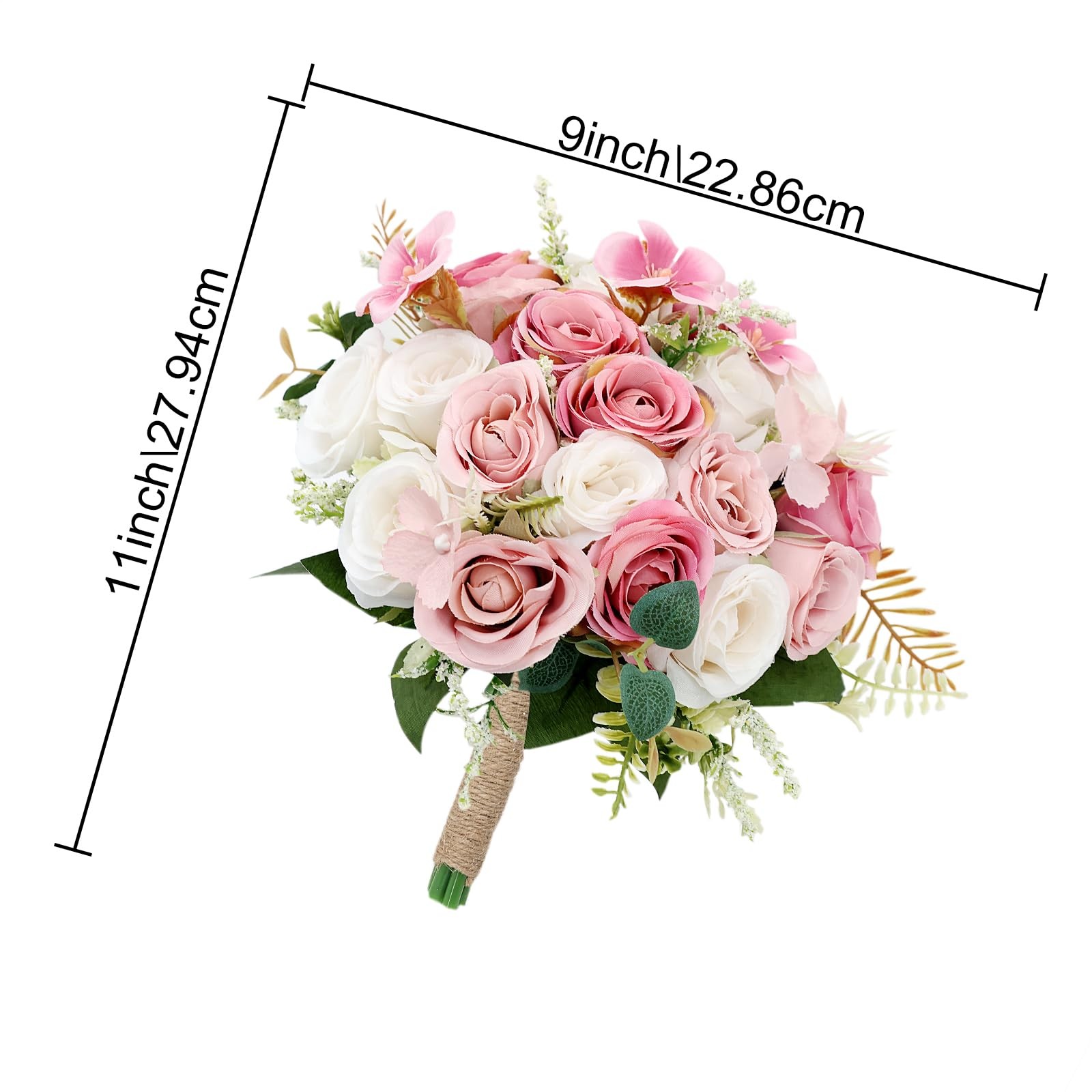 2 PCS 7 Inch Ivory Dusty Pink White Artificial Bridesmaid Wedding Bouquet