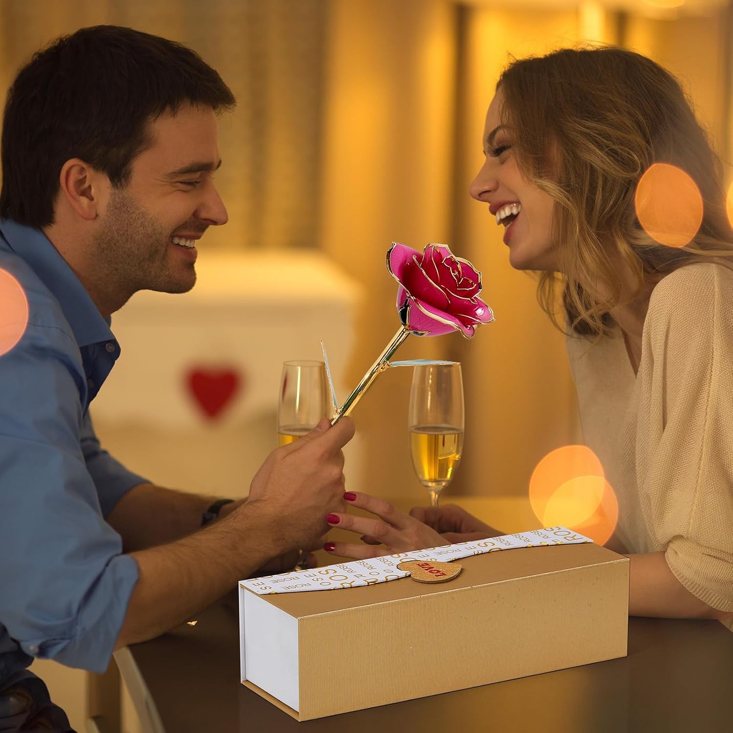 Gold Dipped Real 24K Forever Preserved Rose, 1 Pack Infinity Pink