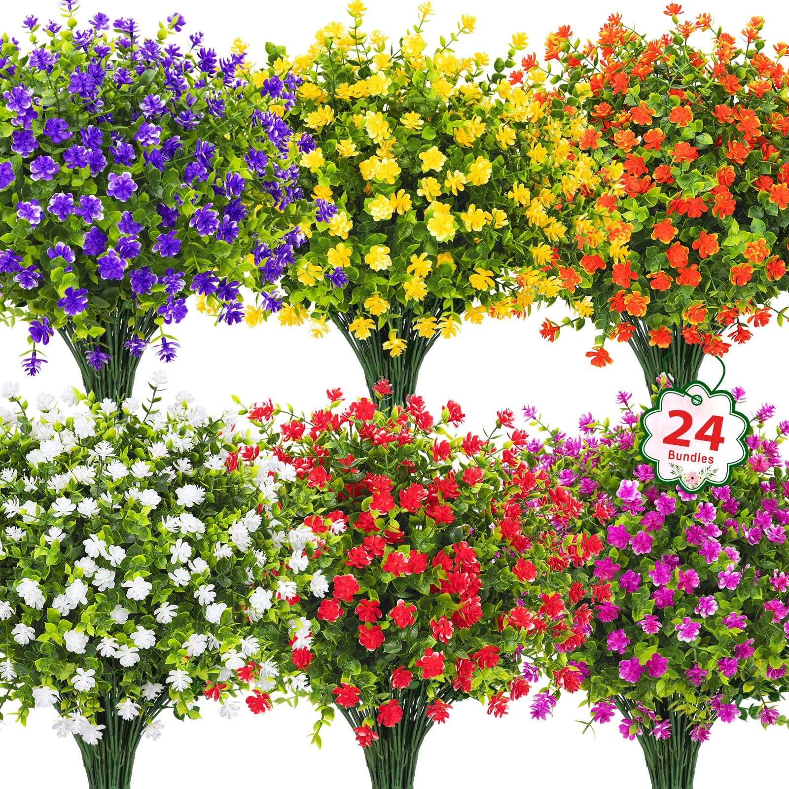 Ouddy Decor 24 Bundles Artificial Flowers for Outdoors Decoration Fake Flower…