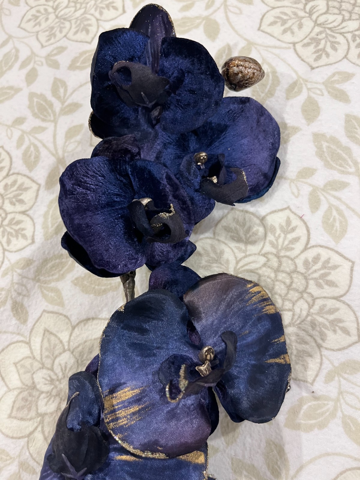 Navy Velvet Phalaenopsis Orchid Stem – 30” Faux Flower Stem
