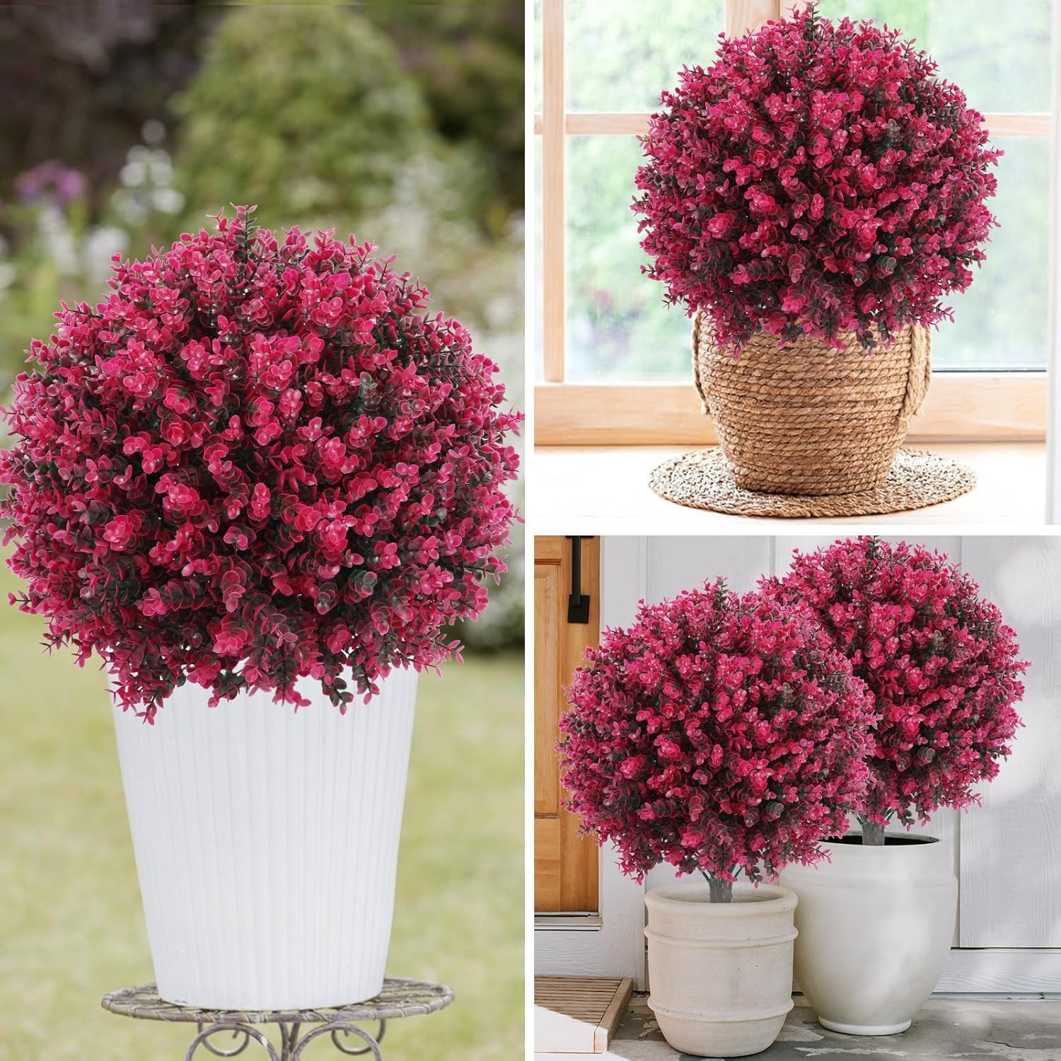 Artificial Red Eucalyptus Topiary Ball Tree 24″ with Ground Spike, Set of 2 A…