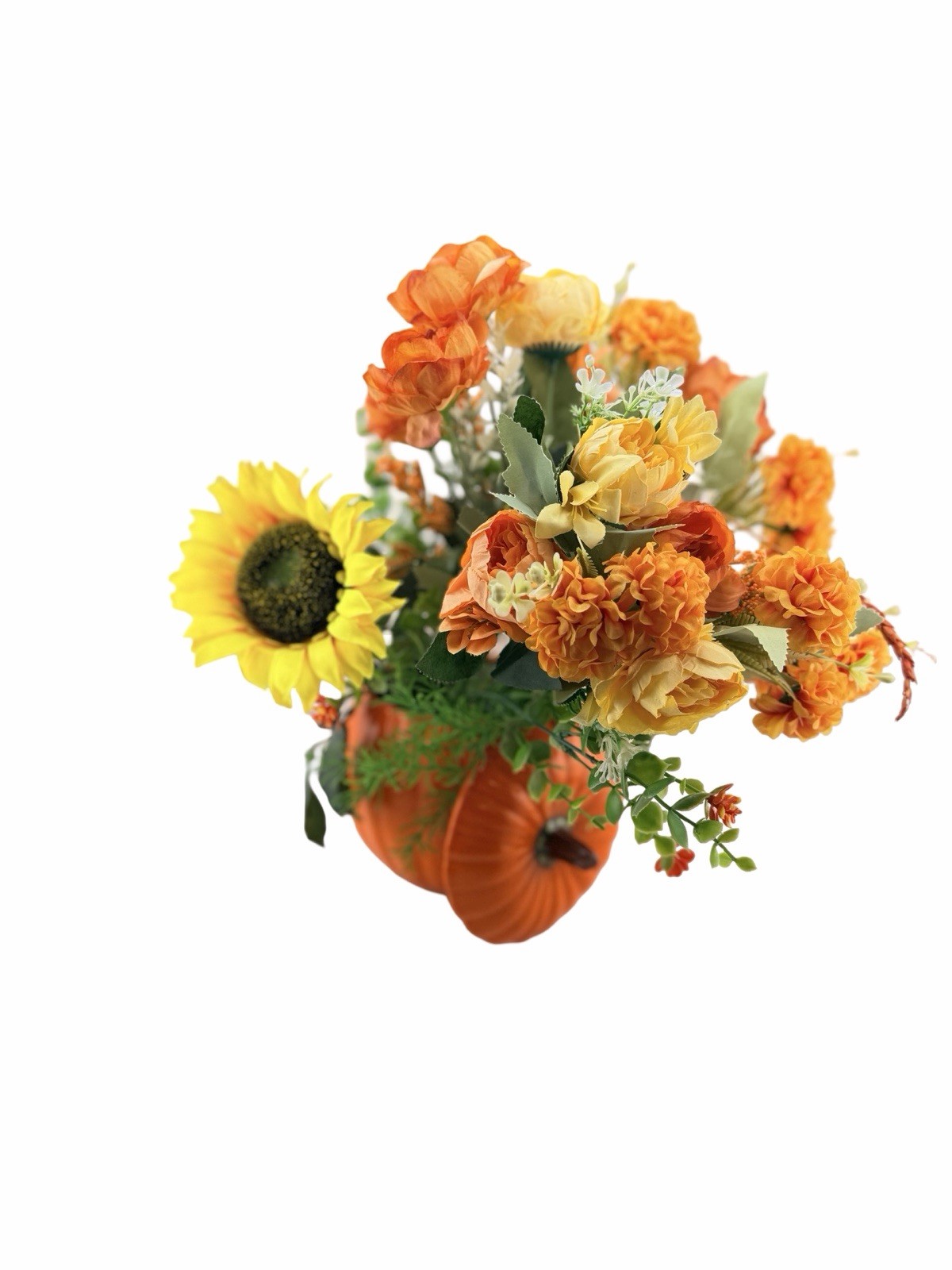 13” Pumpkin Vase Floral Arrangement Sunflower Fall Harvest Thanksgiving Decor