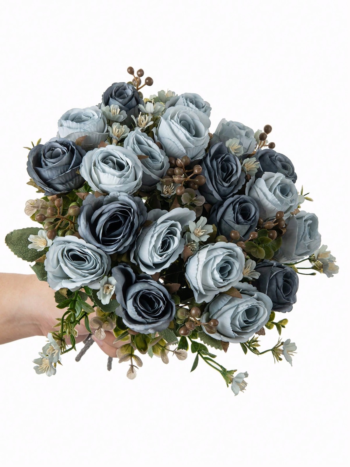 Baby Blue Artificial Silk Rose Bouquet One Size For Home Wedding Decor
