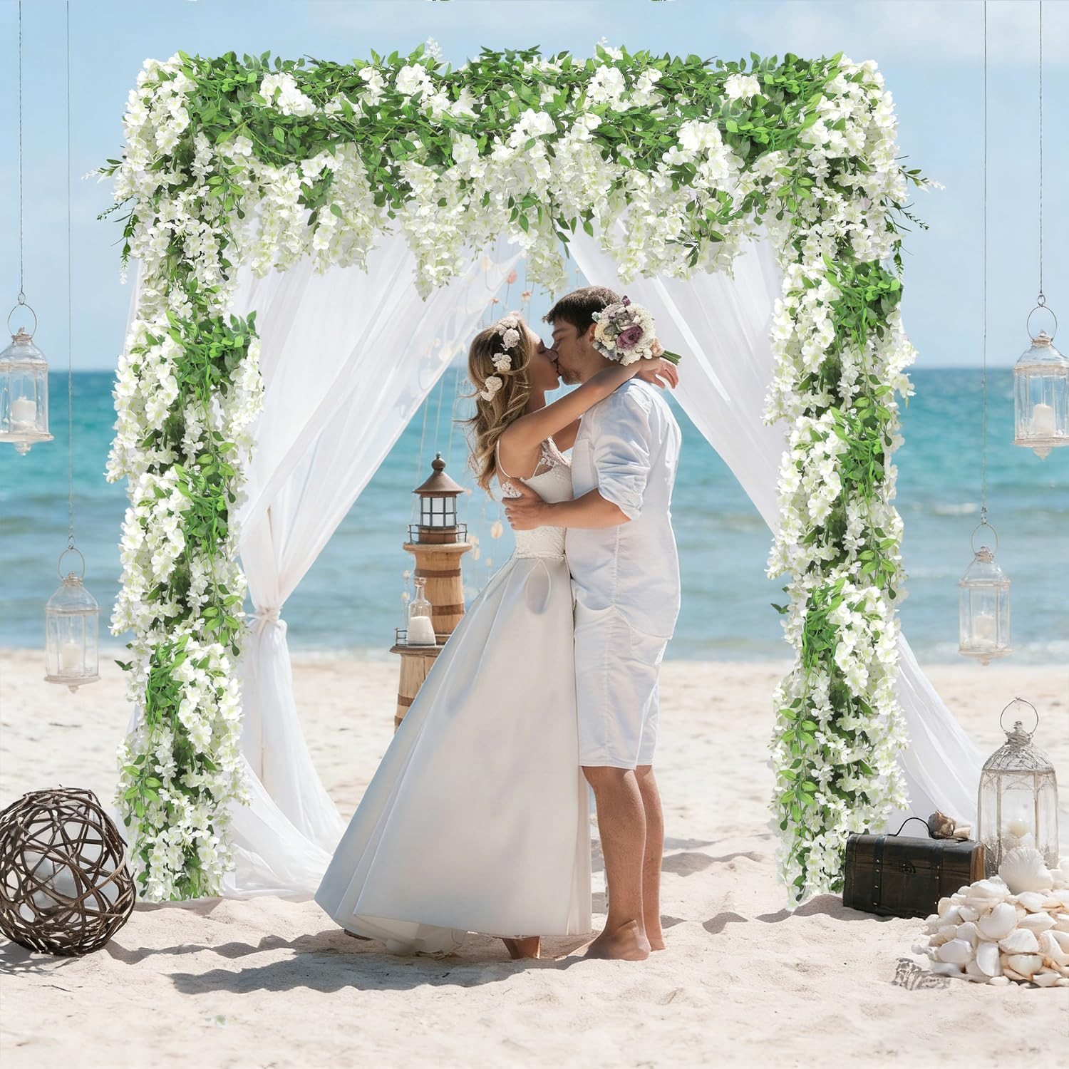 Wisteria Artificial Flower Garland,4Pcs Wisteria Hanging Flowers for Wedding Dec