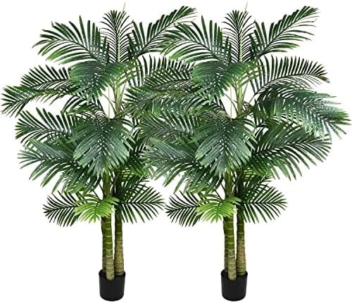 2 Pack Artificial Areca Palm Tree Plant, 6 Feet Fake Palm Tree for Indoor Out…