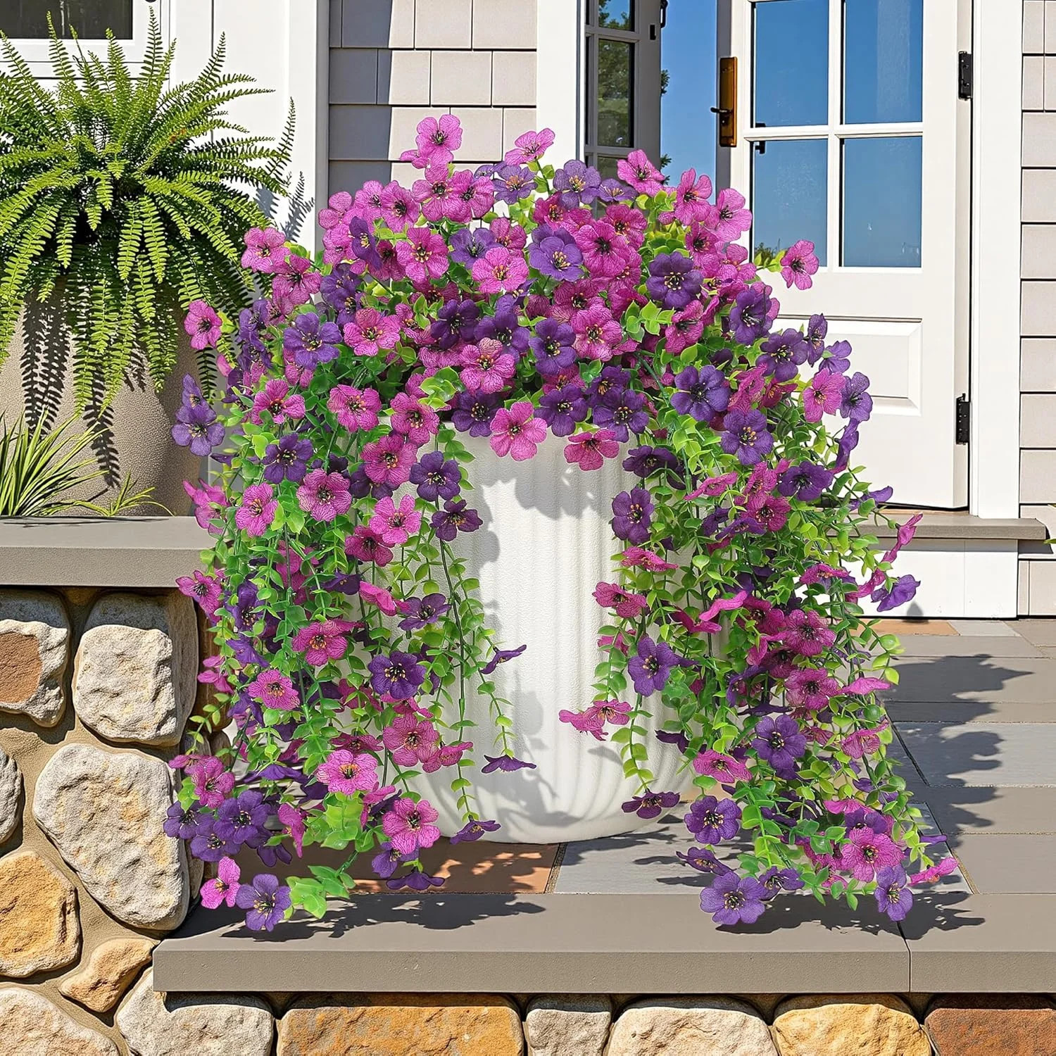 Artificial Hanging Fake Flowers Plants Spring Summer Decoration for Outdoor, 4PC