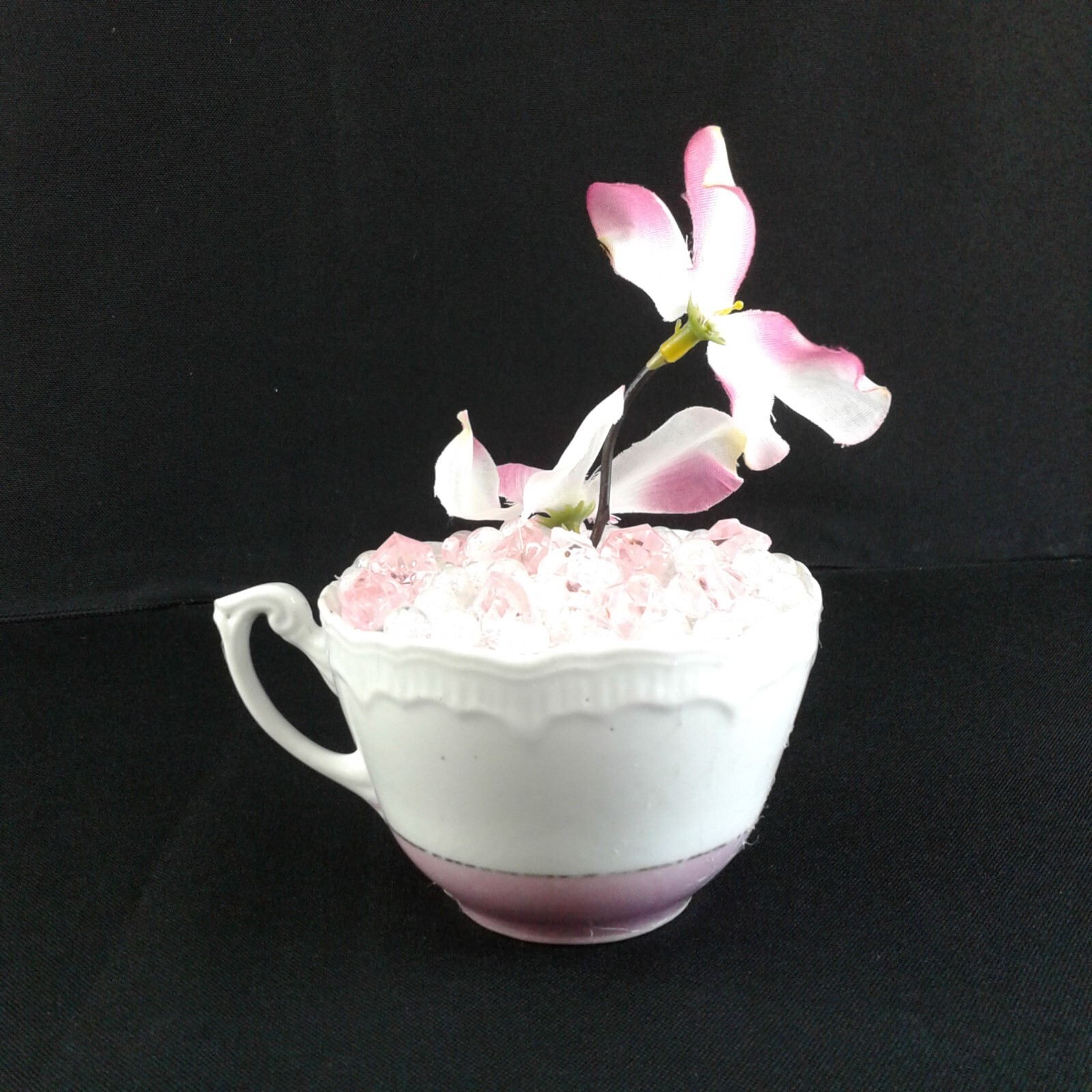 Pink Dogwood Floral Decor Chic Rustic Teacup Pearls Pink Gems Original Gift 1465
