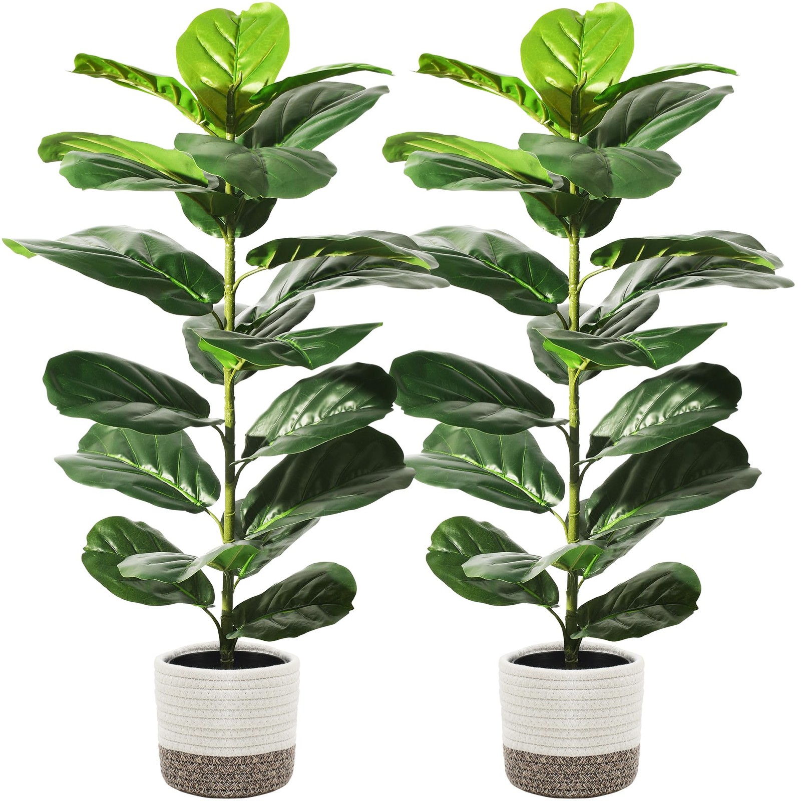 2 Pack Artificial Fiddle Leaf Fig Tree, 30″ Ficus Lyrata Fake Plants with Cot…