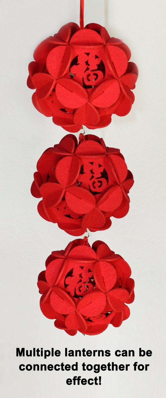 4pc Chinese Lucky Red Flower 3D Puzzle Lantern, Good Fortune Luck Ornament Charm