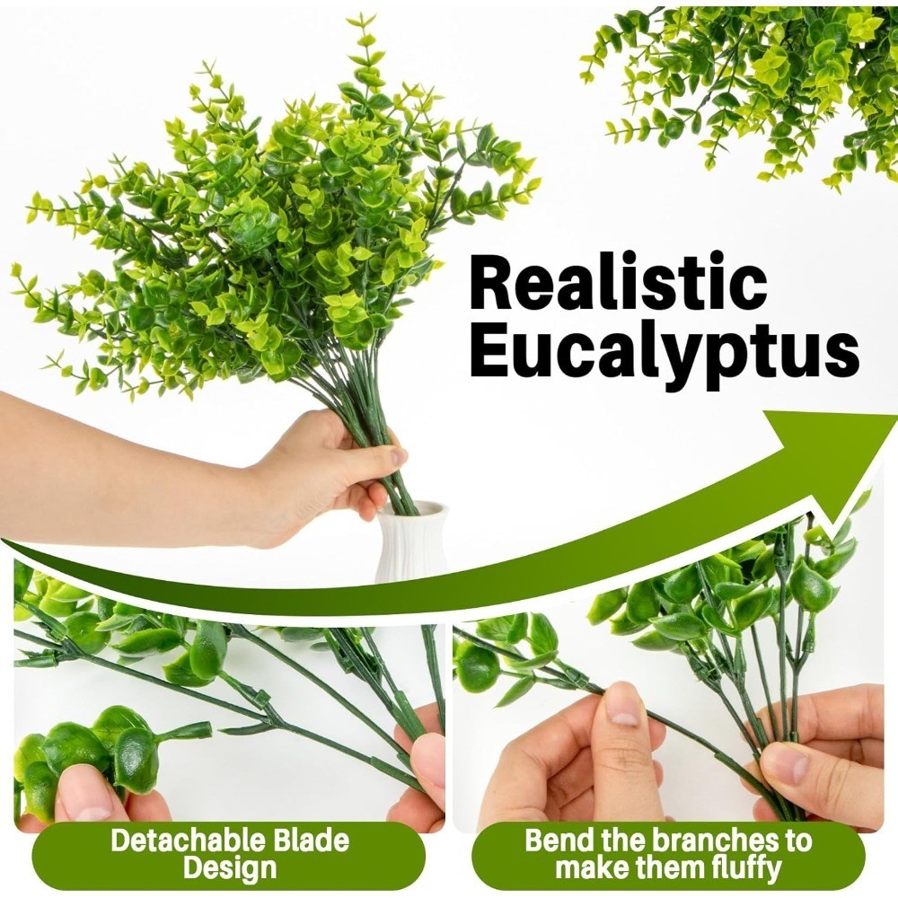 Artificial Eucalyptus Stems Fake Faux Plants Realistic Green Leaves Shapeable