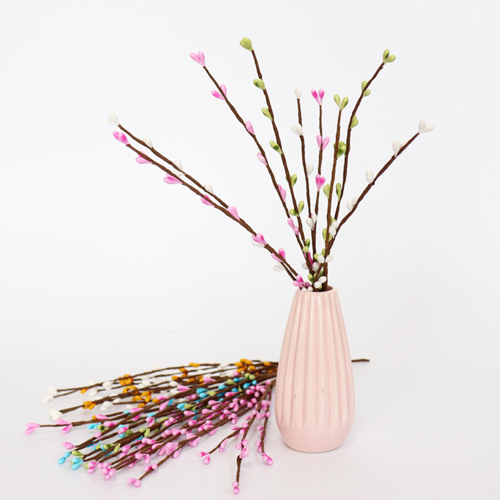 White Green Pink Easter Berry Stems 30cm Decor