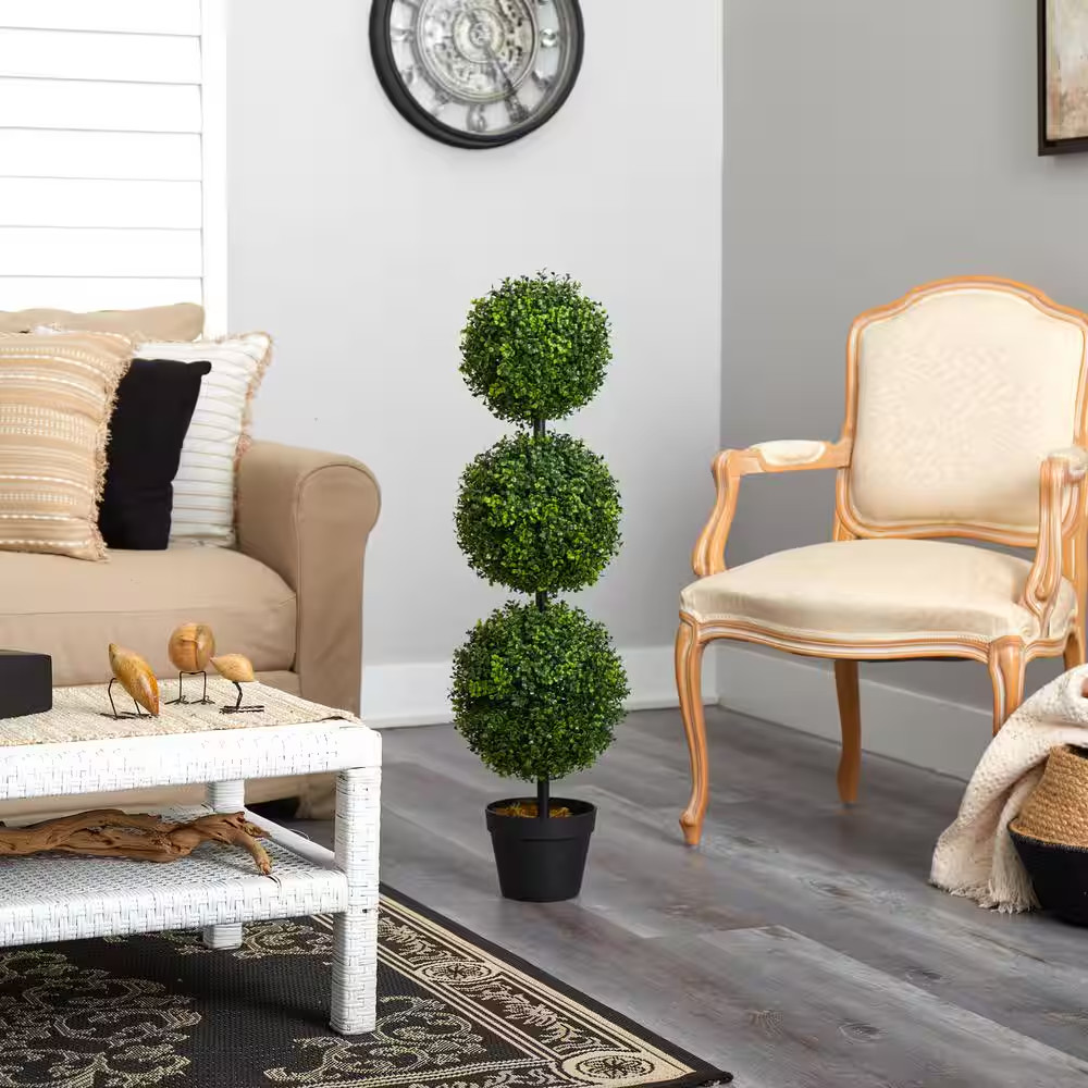 3 Ft. Boxwood Triple Ball Topiary Artificial Tree (Indoor/Outdoor)