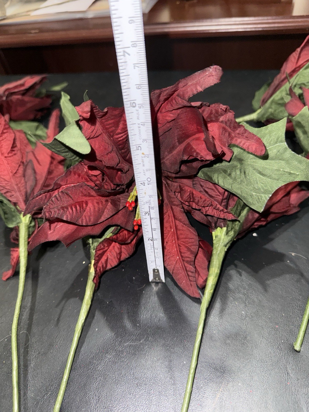 12 Red Christmas Tree Poinsettia Artificial Large Poinsettia Wired Silk Berries