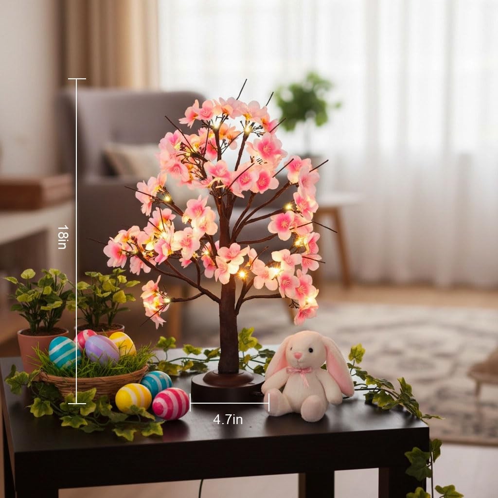 18 Inch Cherry Blossom Tree Timer Warm White Bonsai USB Battery Powered
