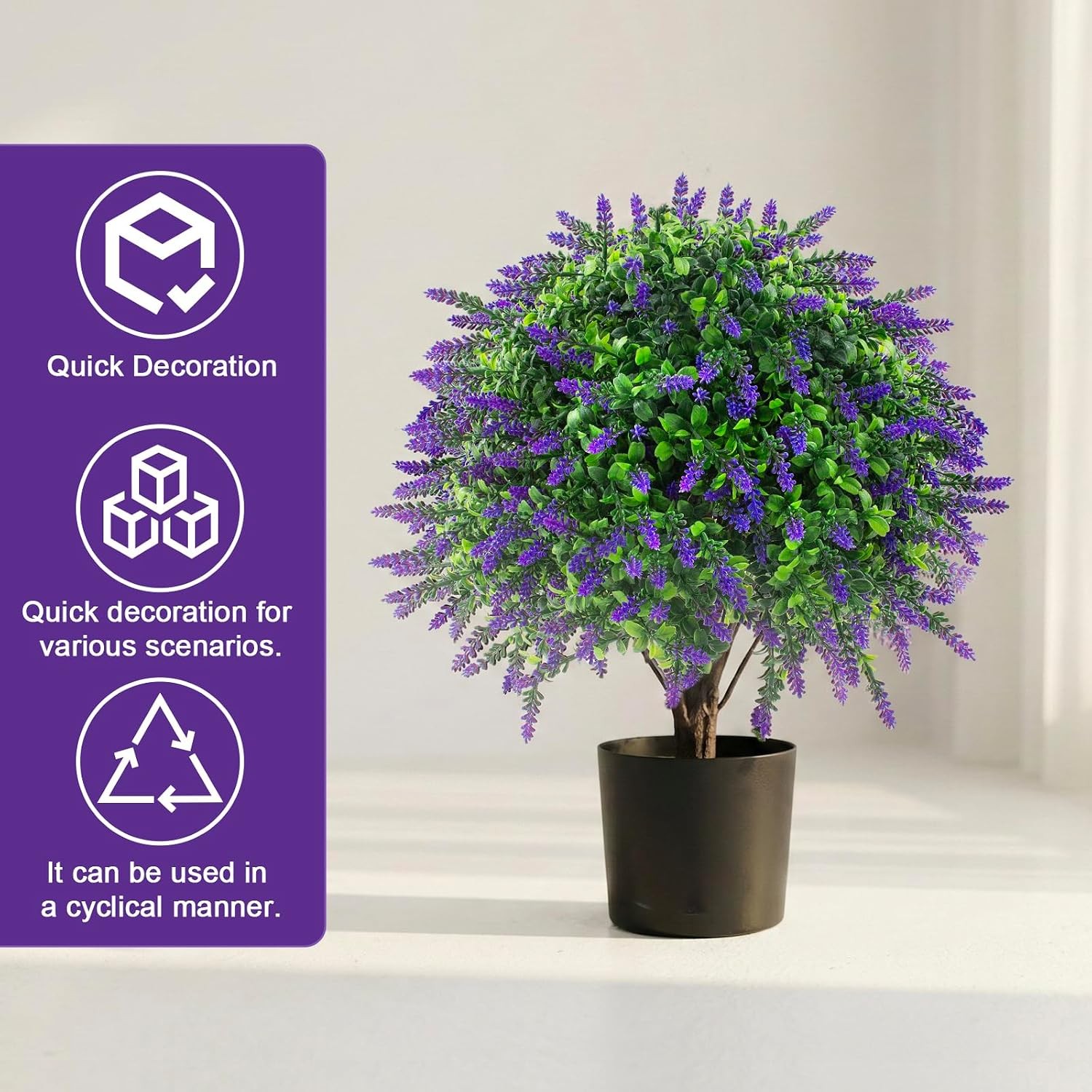 2 Pcs UV Resistant Fake Lavender Topiary Balls for Garden Porch Outdoor Decor