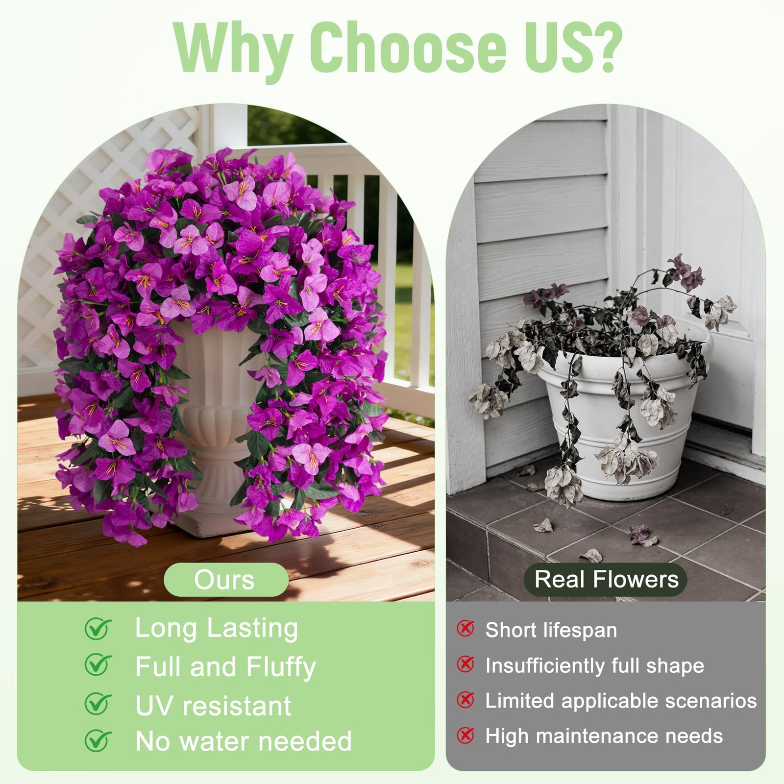 Fake Bougainvillea Artificial Flowers for Outdoors Decoration 2 pcs Faux Hang…