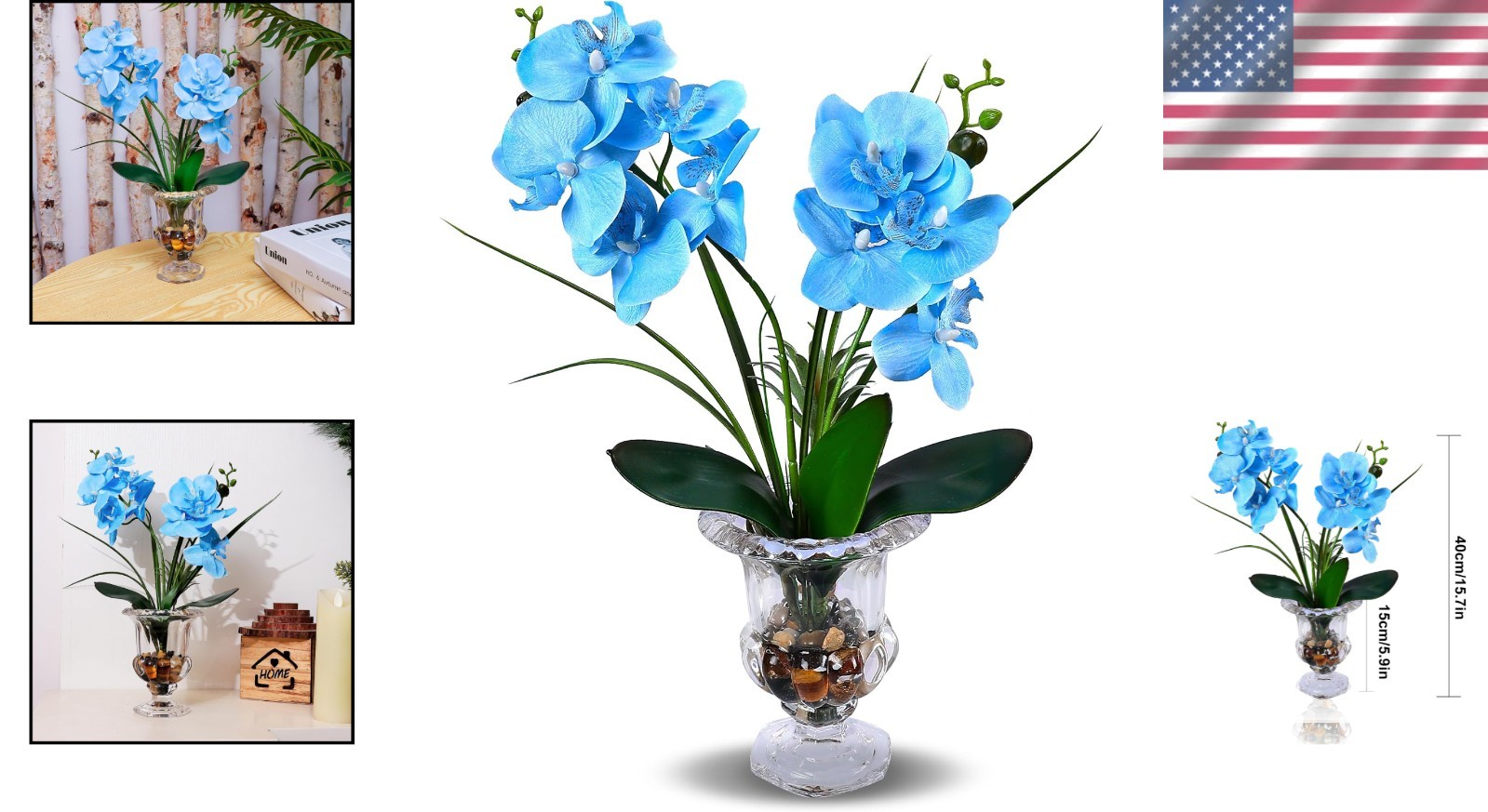 Elegant Artificial Blue Orchid in Weighted Glass Vase – 14.5 Inch Centerpiece