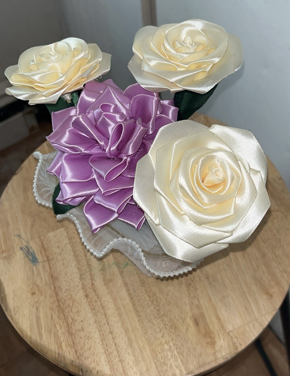 Flowers Of Linston, Zatin Hand Made Details, Color Whait , And Purple