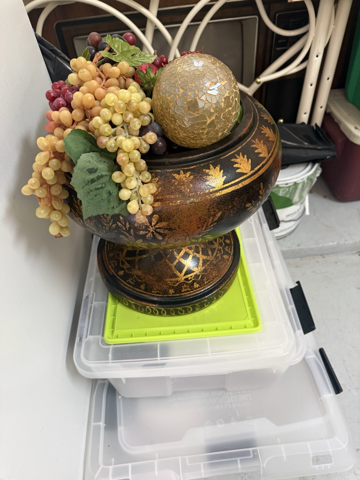 Designer Floral Art Still Life Centerpiece 21″ Fruit Arrangement Brass Container
