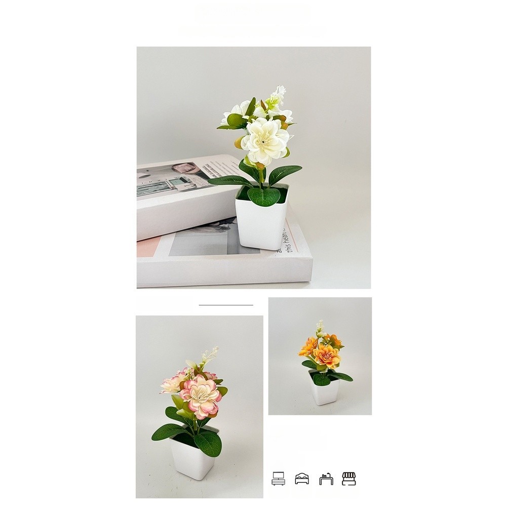 Low Maintenance Silk Chrysanthemum Potted Plant 14 x 5.5cm for Any Room Decor
