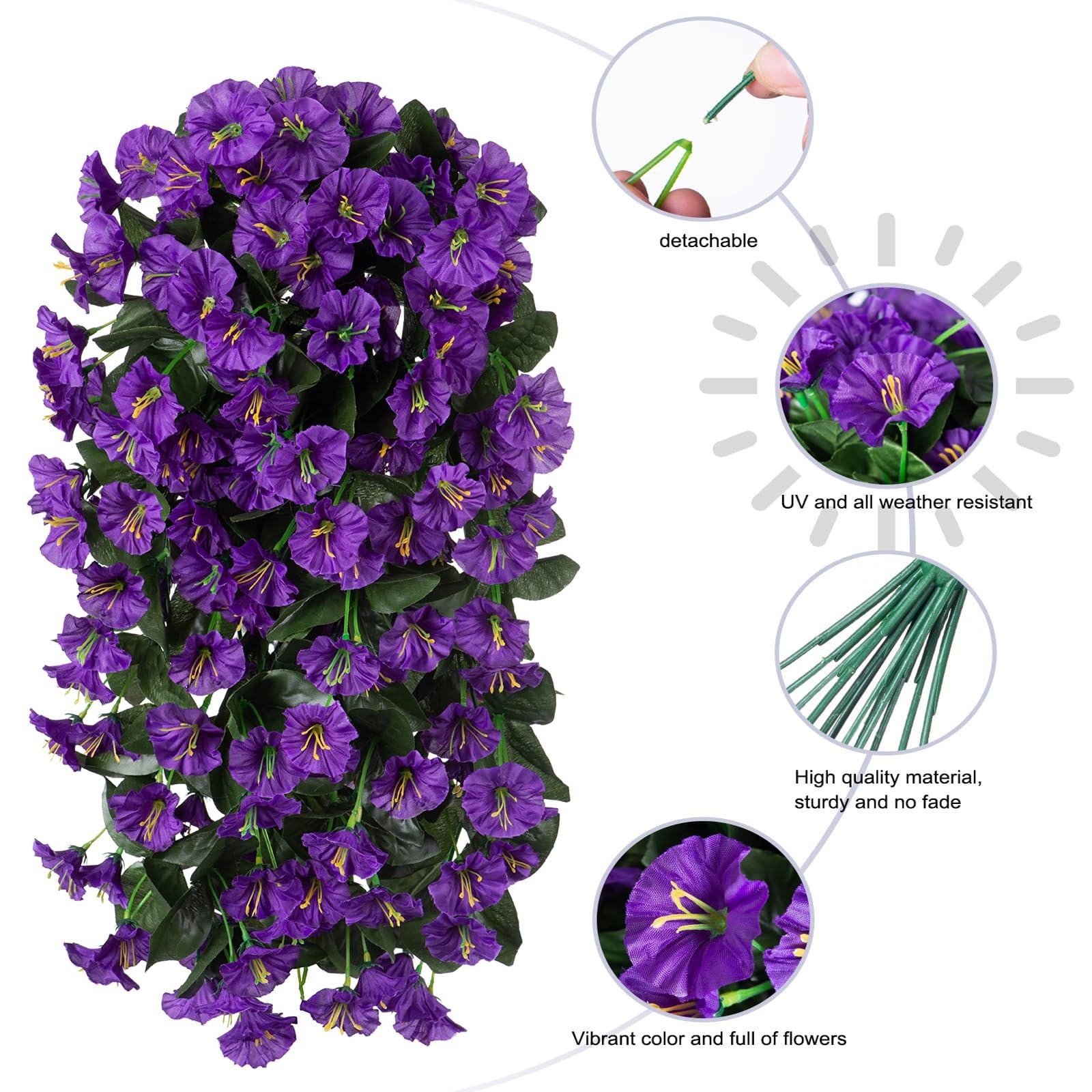 Fake Flowers for Outdoor Decoration, 2 Pcs Spring Silk Purple Morning Glory, …